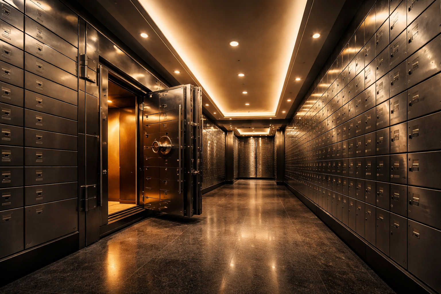 Sicherheitskammer mit goldener Beleuchtung